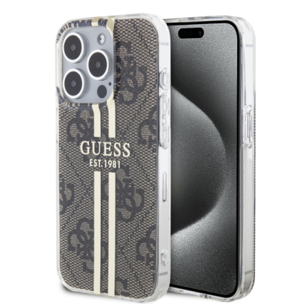 Guess IML 4G Gold Stripe Zadní Kryt pro iPhone 15 Pro Brown, GUHCP15LH4PSEGW