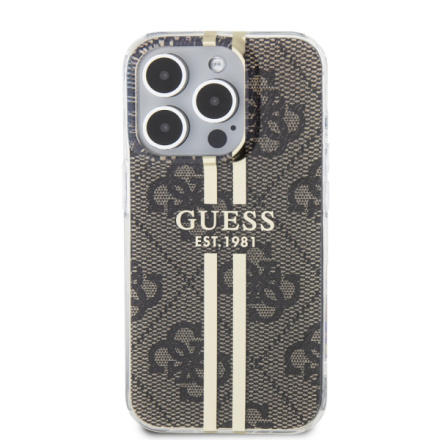 Guess IML 4G Gold Stripe Zadní Kryt pro iPhone 15 Pro Max Brown, GUHCP15XH4PSEGW