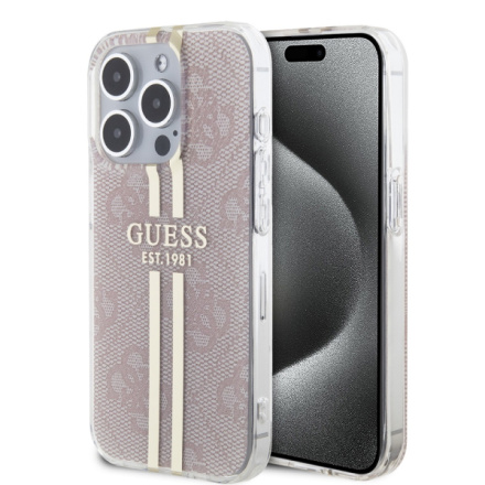 Guess IML 4G Gold Stripe Zadní Kryt pro iPhone 15 Pro Pink, GUHCP15LH4PSEGP