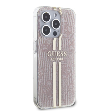 Guess IML 4G Gold Stripe Zadní Kryt pro iPhone 15 Pro Max Pink, GUHCP15XH4PSEGP