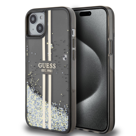 Guess PC/TPU Liquid Glitter Gold Stripe Zadní Kryt pro iPhone 15 Plus Black, GUHCP15MLFCSEGK