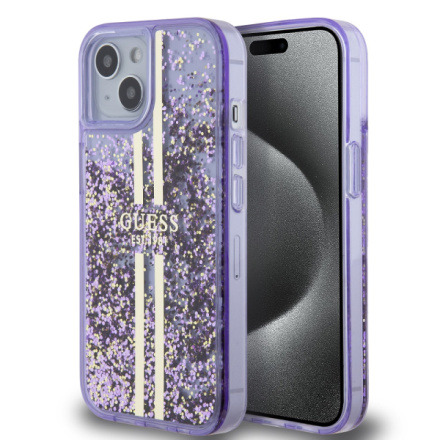 Guess PC/TPU Liquid Glitter Gold Stripe Zadní Kryt pro iPhone 15 Purple, GUHCP15SLFCSEGU