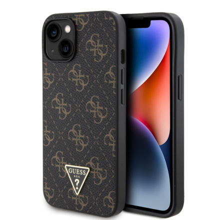 Guess PU Leather 4G Triangle Metal Logo Zadní Kryt pro iPhone 14 Black, GUHCP14SPG4GPK