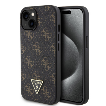 Guess PU Leather 4G Triangle Metal Logo Zadní Kryt pro iPhone 15 Black, GUHCP15SPG4GPK