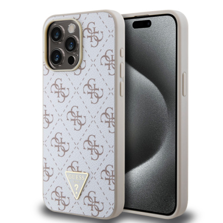 Guess PU Leather 4G Triangle Metal Logo Zadní Kryt pro iPhone 15 Pro Max White, GUHCP15XPG4GPH
