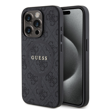 Guess PU Leather 4G Colored Ring MagSafe Zadní Kryt pro iPhone 15 Pro Black, GUHMP15LG4GFRK