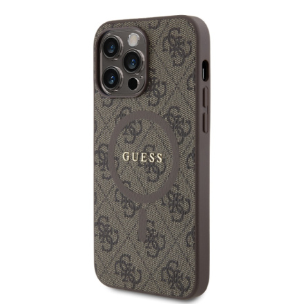 Guess PU Leather 4G Colored Ring MagSafe Zadní Kryt pro iPhone 14 Pro Max Brown, GUHMP14XG4GFRW
