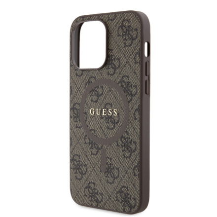 Guess PU Leather 4G Colored Ring MagSafe Zadní Kryt pro iPhone 14 Pro Max Brown, GUHMP14XG4GFRW