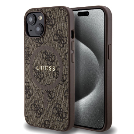 Guess PU Leather 4G Colored Ring MagSafe Zadní Kryt pro iPhone 15 Brown, GUHMP15SG4GFRW