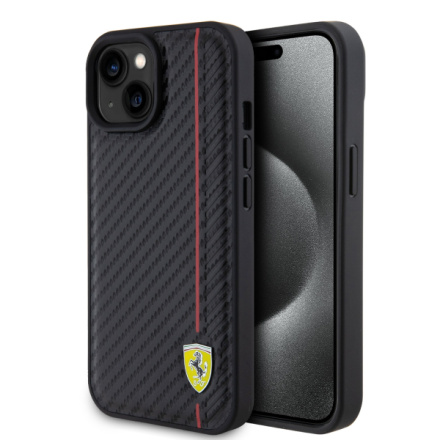 Ferrari PU Leather Carbon Vertical Red Line Zadní Kryt pro iPhone 15 Black, FEHCP15SN3DUR