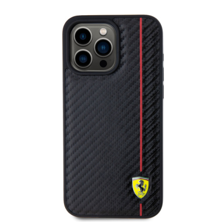 Ferrari PU Leather Carbon Vertical Red Line Zadní Kryt pro iPhone 15 Pro Max Black, FEHCP15XN3DUR