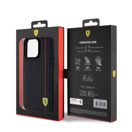 Ferrari PU Leather Carbon Vertical Red Line Zadní Kryt pro iPhone 15 Pro Max Black, FEHCP15XN3DUR