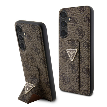 Guess PU Grip Stand 4G Strass Triangle Metal Logo Zadní Kryt pro Samsung Galaxy S24+ Brown, GUHCS24MPGS4TDW