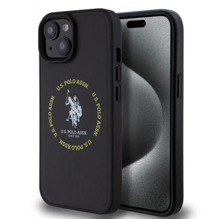 U.S. Polo PU Leather Printed Round Double Horse MagSafe Zadní Kryt pro iPhone 15 Black, USHMP15SPSRTK