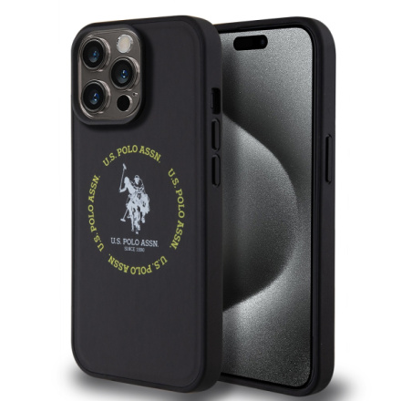 U.S. Polo PU Leather Printed Round Double Horse MagSafe Zadní Kryt pro iPhone 15 Pro Black, USHMP15LPSRTK