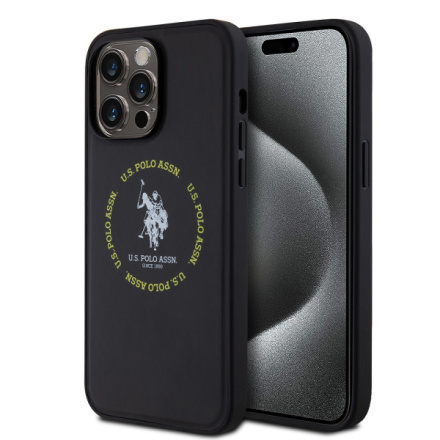 U.S. Polo PU Leather Printed Round Double Horse MagSafe Zadní Kryt pro iPhone 15 Pro Max Black, USHMP15XPSRTK