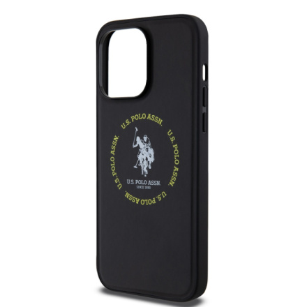 U.S. Polo PU Leather Printed Round Double Horse MagSafe Zadní Kryt pro iPhone 15 Pro Max Black, USHMP15XPSRTK