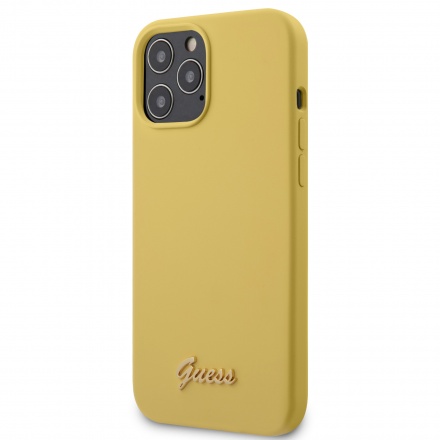 GUHCP12LLSLMGYE Guess Silicone Metal Logo Script Zadní Kryt pro iPhone 12 Pro Max 6.7 Yellow, 2453513