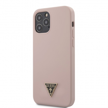 GUHCP12LLSTMLP Guess Silicone Metal Triangle Zadní Kryt pro iPhone 12 Pro Max 6.7 Light Pink , 2453510
