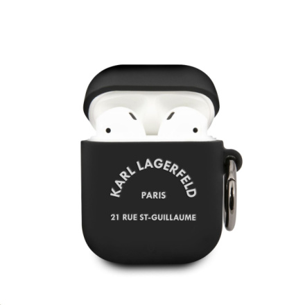 Karl Lagerfeld Rue St Guillaume Silikonové Pouzdro pro Airpods 1/2 Black, KLACA2SILRSGBK