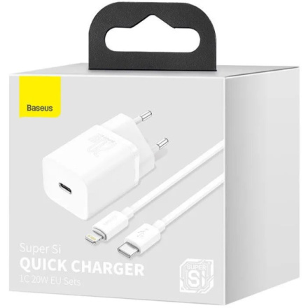 Baseus  Super Si Quick Nabíječka USB-C 20W + Simple Wisdom Data Kabel USB-C to iP 1m White, TZCCSUP-B02