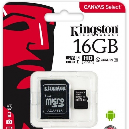 microSDHC 16GB Kingston Class 10 w/a (EU Blister), 2442137