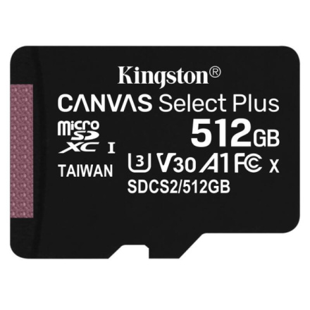 microSDXC 512GB Kingston Canvas Select Plus Class 10 bez Adapteru, SDCS2/512GBSP