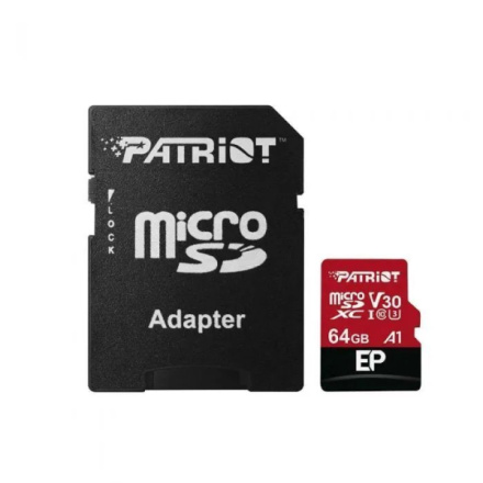 microSDXC 64GB Patriot A1 Class 10 vč. Adaptéru, PEF64GEP31MCX