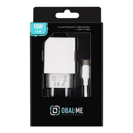 OBAL:ME Cestovní Nabíječka USB-A 10W + USB-A/USB-C Kabel 1m White, 10W1UWH-C