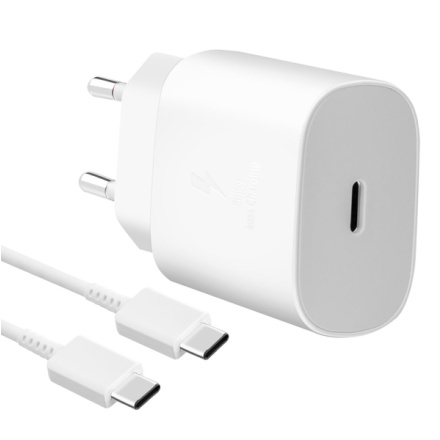 EP-TA800EWE + EP-DG980BWE Samsung 25W Cestovní nabíječka + USB-C/USB-C Datový Kabel White (OOB Bulk), 57983119297