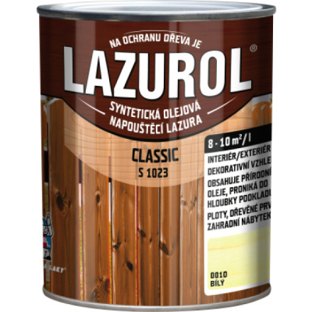 Lazurol Classic S1023 tenkovrstvá lazura na dřevo s obsahem olejů, 0010 bílá, 750 ml