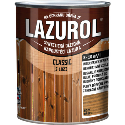 Lazurol Classic S1023 tenkovrstvá lazura na dřevo s obsahem olejů, 0021 ořech, 750 ml