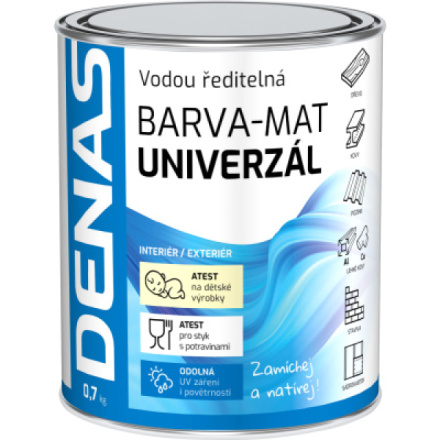 DENAS UNIVERZÁL-MAT vrchní barva na dřevo, kov a beton, 0100 bílá, 700 g