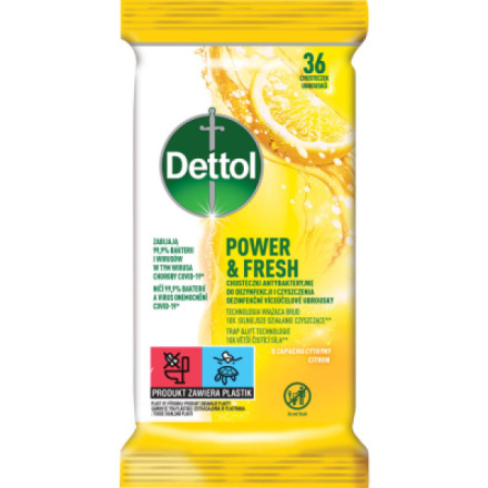 Dettol Power & Fresh dezinfekční víceúčelové ubrousky citron 36 ks