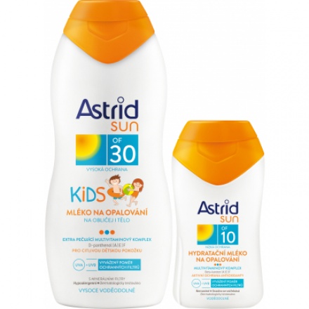 Astrid Sun Kids OF 30 dětské mléko na opalování, 200 ml + Astrid Sun OF 10 hydratační mléko na opalování, 100 ml