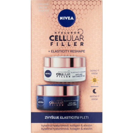 Nivea Hyaluron Cellular Elasticity Filler dárková sada denní & noční krém, 2x50g