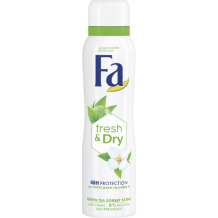 Fa Fresh & Dry Green Tea, deodorant pro ženy zelený čaj, ochrana 48 hodin, bez alkoholu, deosprej 150 ml
