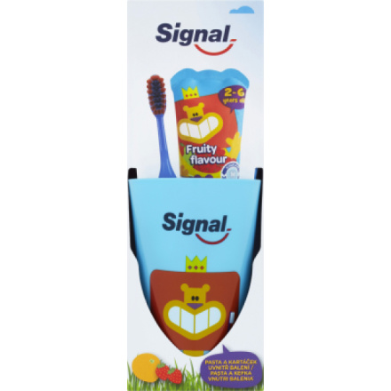 Signal Signal Fruity dětská zubní pasta 50 ml + zubní kartáček měkký + kelímek