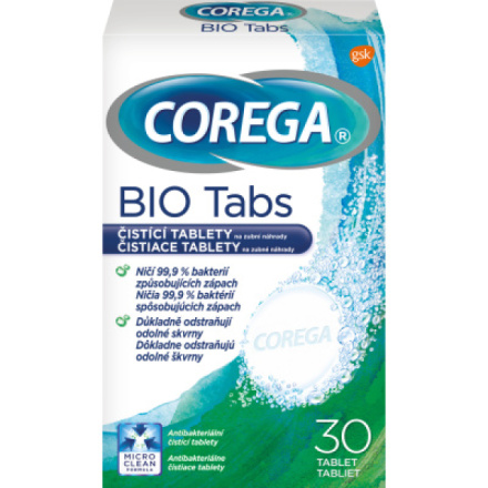 Corega Bio Tabs, čistící tablety na zubní náhrady, 30 ks