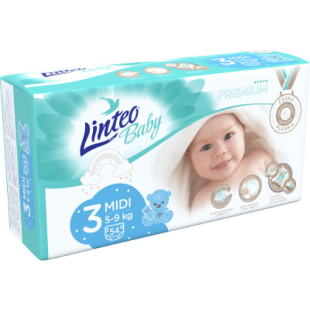 Linteo Baby Premium Midi dětské pleny 5 až 9 kg, 54 ks