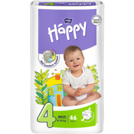 Bella Happy Maxi (4), dětské pleny jednorázové od 8 do 18 kg, 46 ks