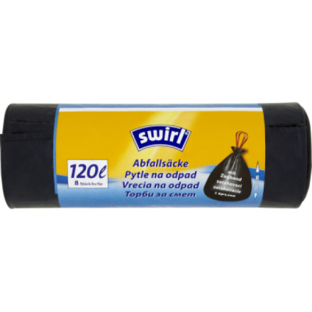 Swirl extra silné zatahovací pytle na odpad 120 l, 70 × 100 cm, 33 µ, 8 ks