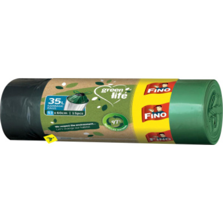 Fino Green Life recyklované PE zatahovací pytle na odpadky, 25 µ, 53 × 60 cm, 35 l, 15 ks