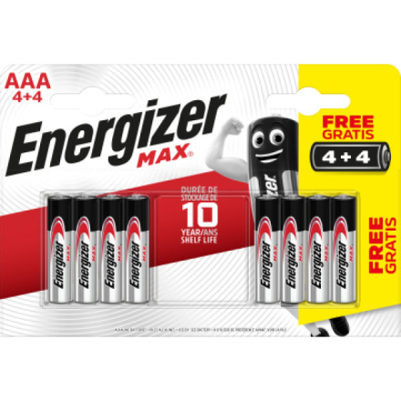 Energizer Max AAA mikrotužková baterie, 4 ks + 4 ks zdarma, 961014