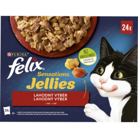 Felix Sensations Jellies kapsičky s hovězím, kuřetem, kachnou a jehněčím, 24 × 85 g