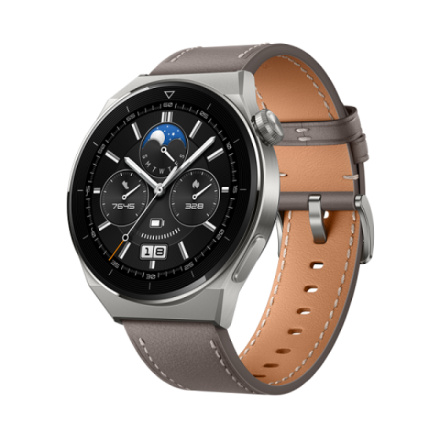 Huawei Watch GT3 Pro 46mm Light Titanium Case + Gray Leather Strap, 55028467