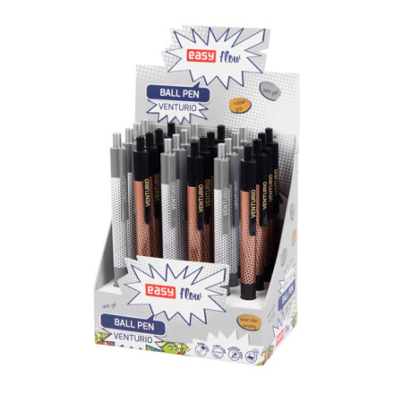 EASY VENTURIO Kuličkové pero, modrá semi-gelová náplň, 0,7 mm, 1ks v balení, černo-zlatá/stříbrná, 5902693264279