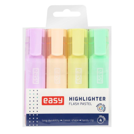 EASY FLASH PASTEL Sada klasických barevných zvýrazňovačů, 4 pastelové barvy v balení, S941582