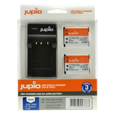 Set Jupio 2x Li-40B (Li-42B/NP45/D-Li63/EN-EL10 ) 650 mAh + USB nabíječka, COL1002