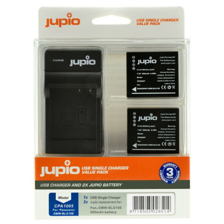 Set Jupio 2x DMW-BLG10 - 900 mAh + USB Single Charger , CPA1005